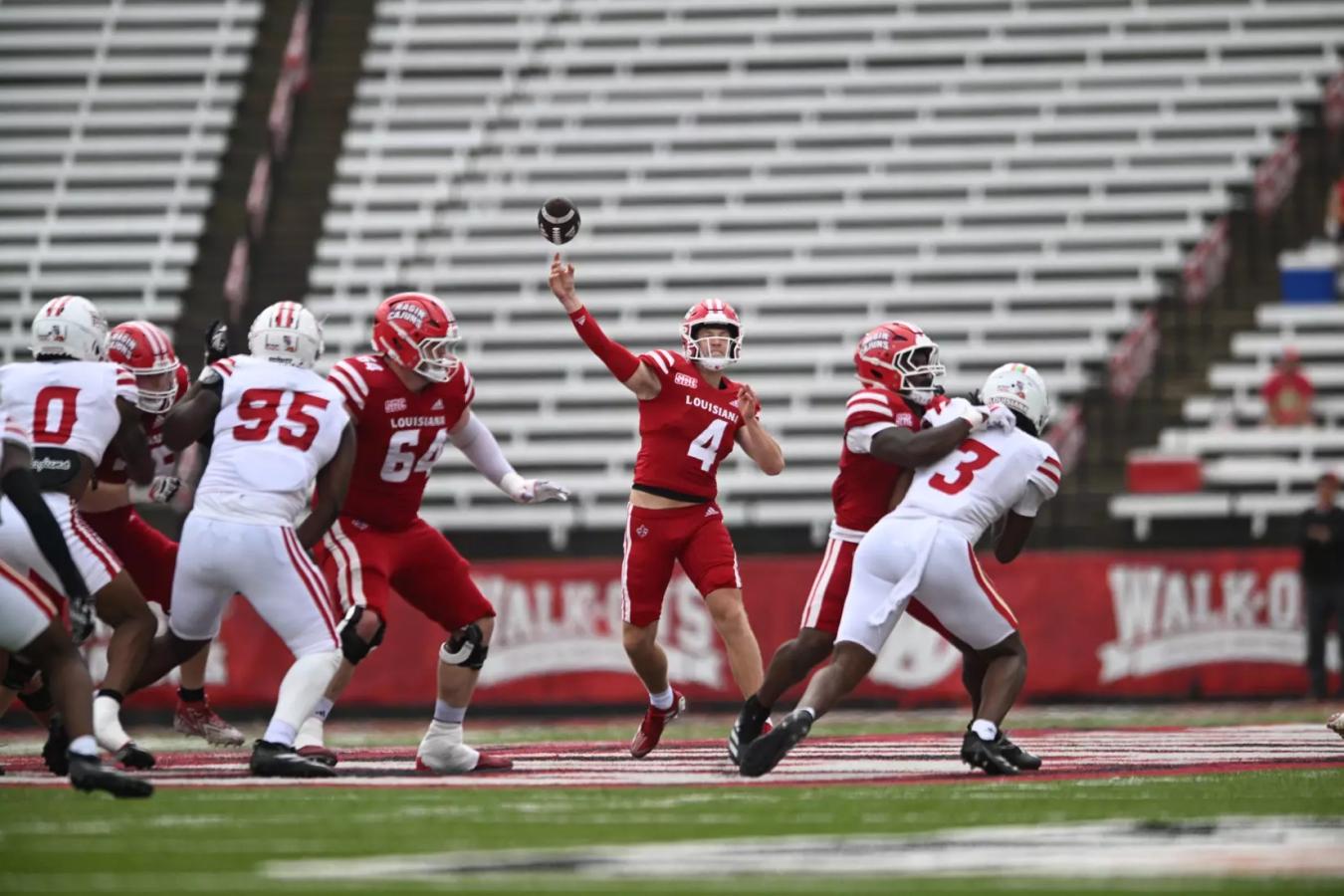 QB Walker Howard throws a pass in the Vermilion and White Spring Game at  Cajun Field
