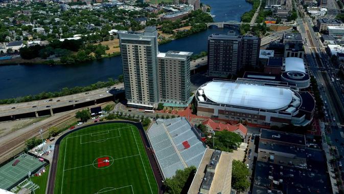 Aerial view of Nickerson Field. Braves Field’s right field bleachers are still recognizeable.