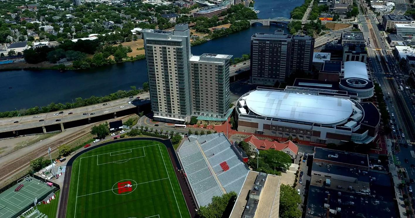 Aerial view of Nickerson Field. Braves Field’s right field bleachers are still recognizeable.