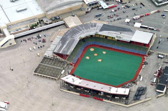 Aerial of Louisville’s Cardinal Stadium in a combined configuration