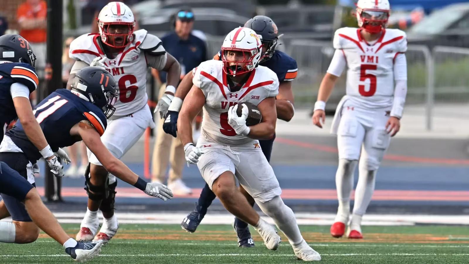 VMI RB Leo Boehling rushing against Bucknell
