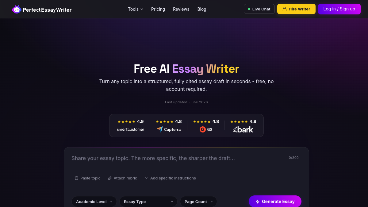 Screenshot of perfectessaywriterai