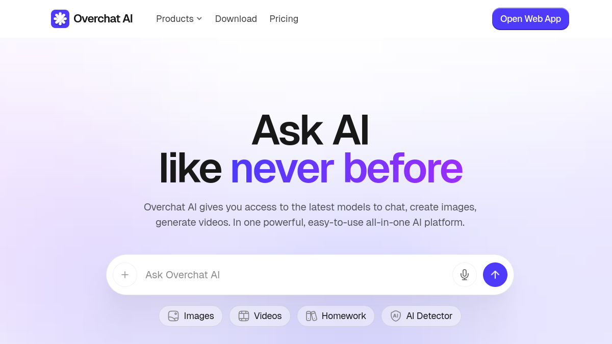 Screenshot of overchat ai