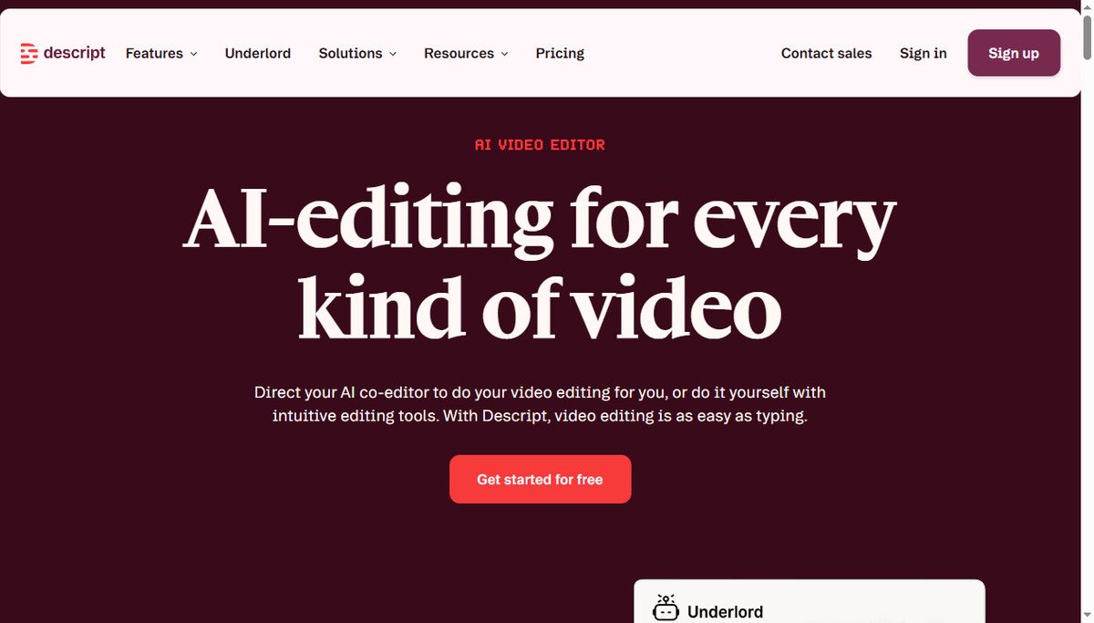 Screenshot of descript