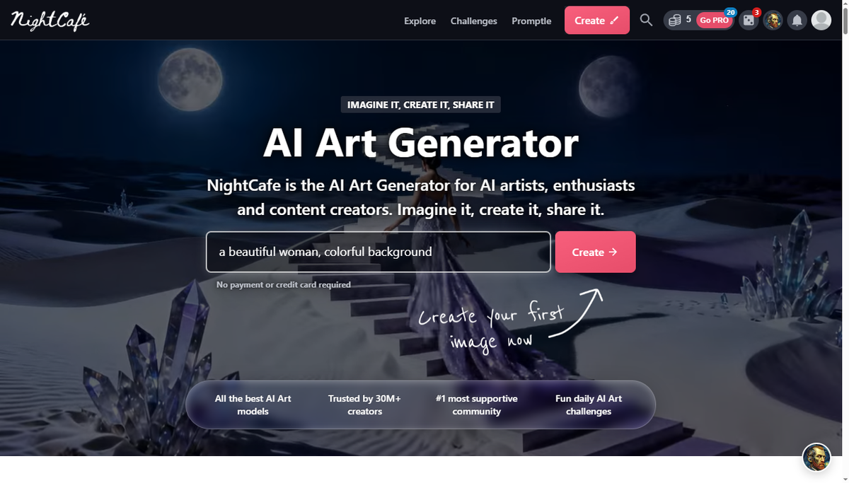 Screenshot of nightcafe studio