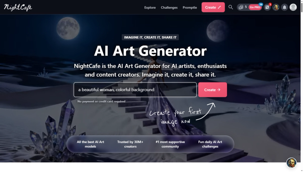 Screenshot of nightcafe studio