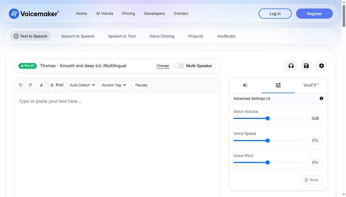 Screenshot of voicemaker