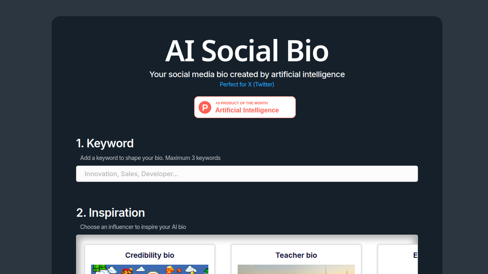 Screenshot of ai social bio