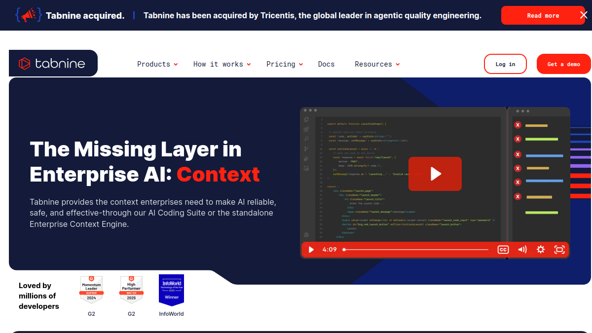 Screenshot of tabnine