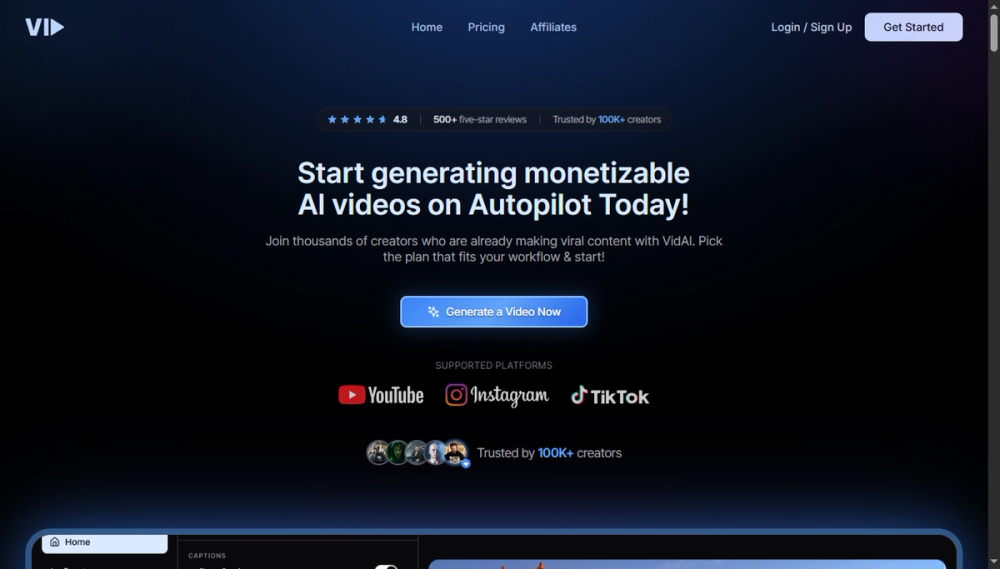 Screenshot of vid ai