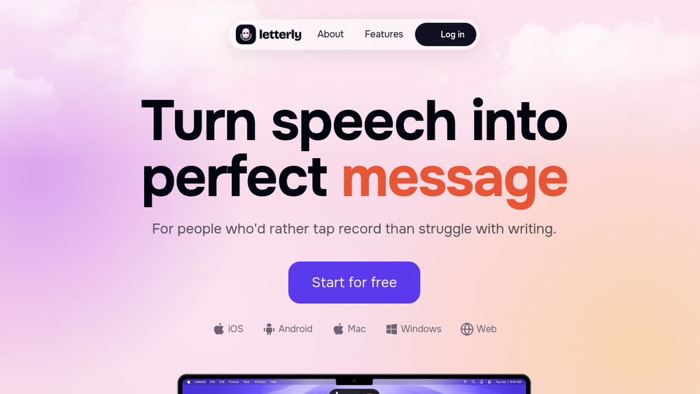Screenshot of letterly