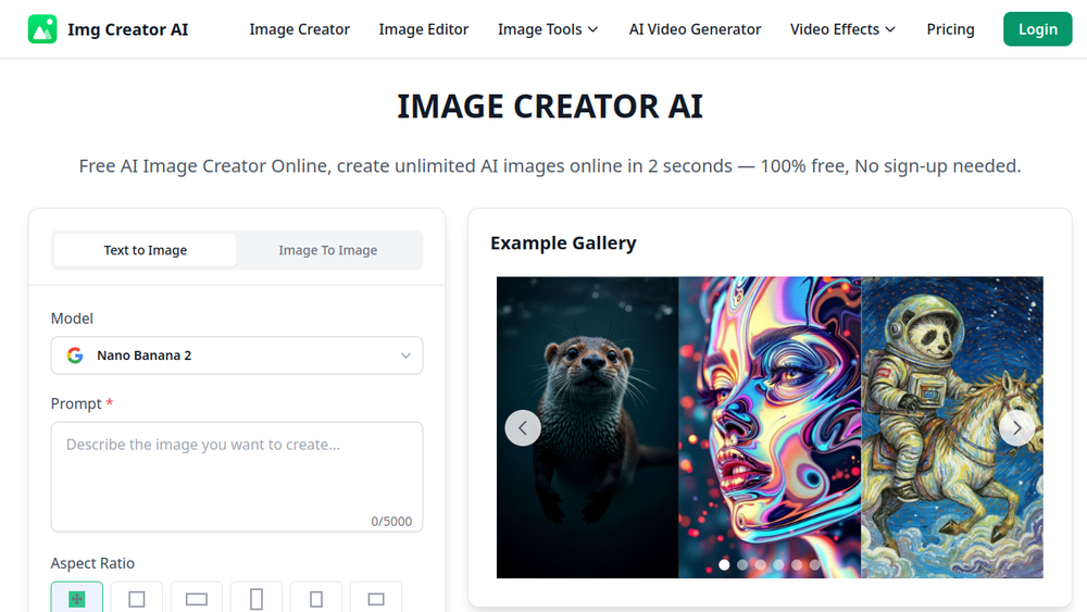 Screenshot of imgcreator ai