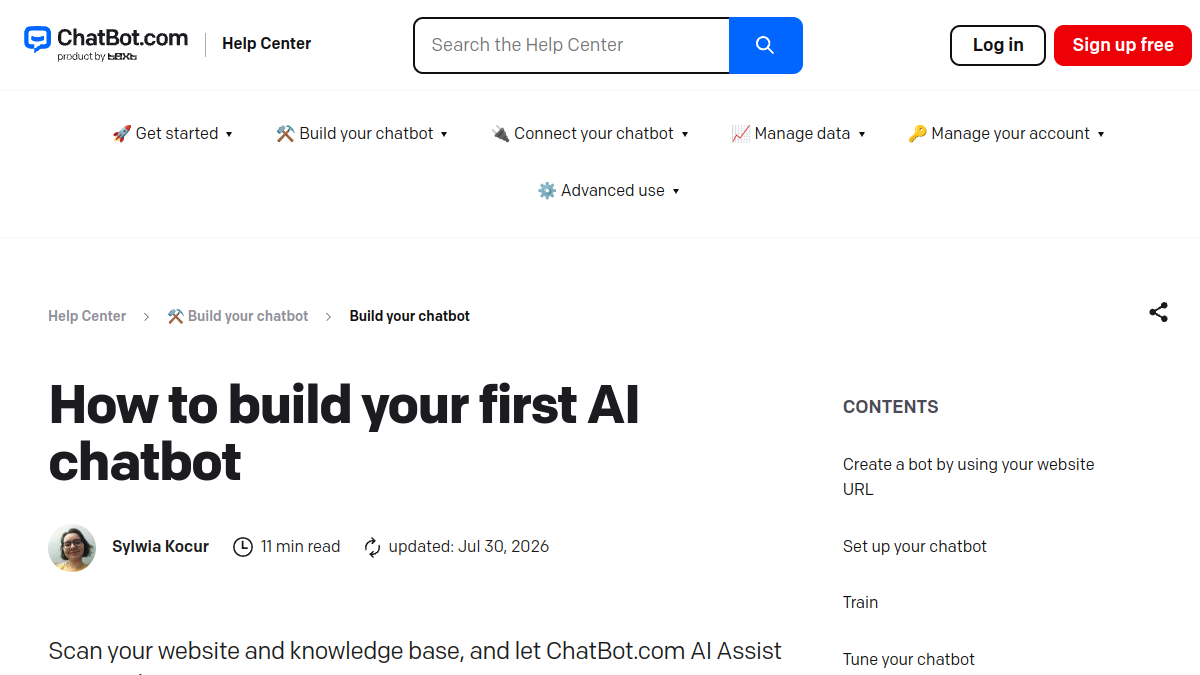 Screenshot of build chatbot