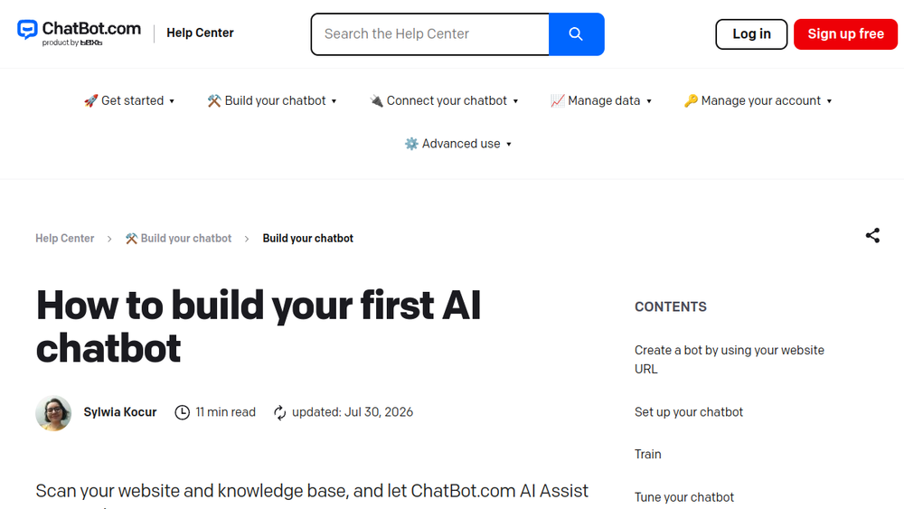 Screenshot of build chatbot