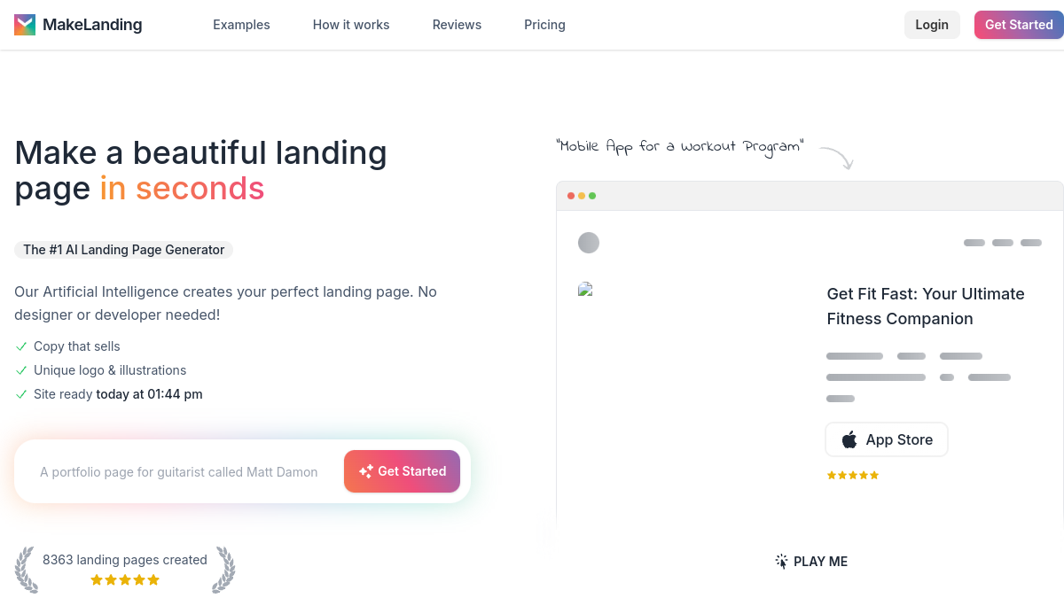 Screenshot of makelanding