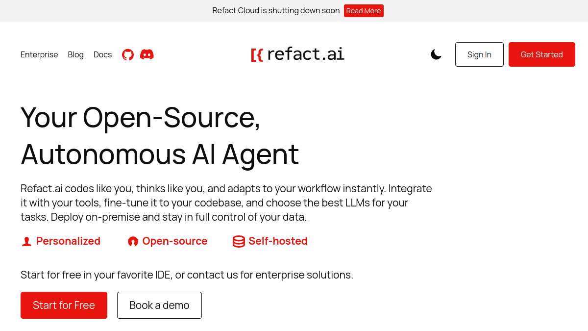 Screenshot of refact ai