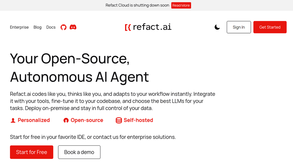 Screenshot of refact ai