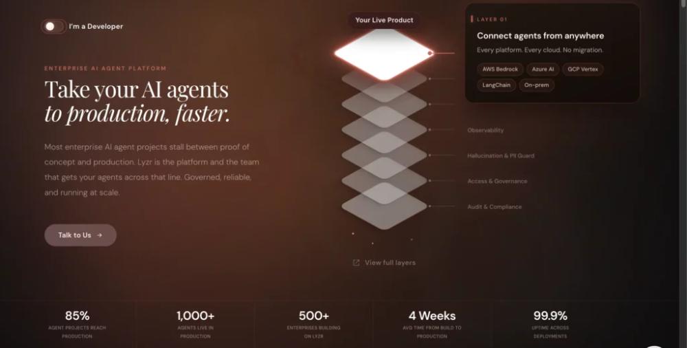 Screenshot of lyzr ai