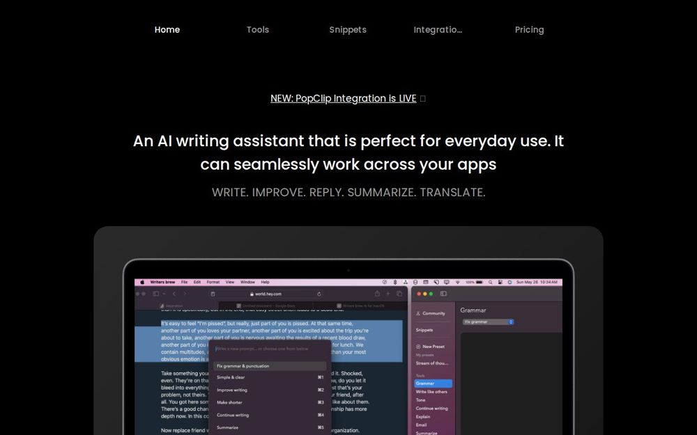 Screenshot of writers brew