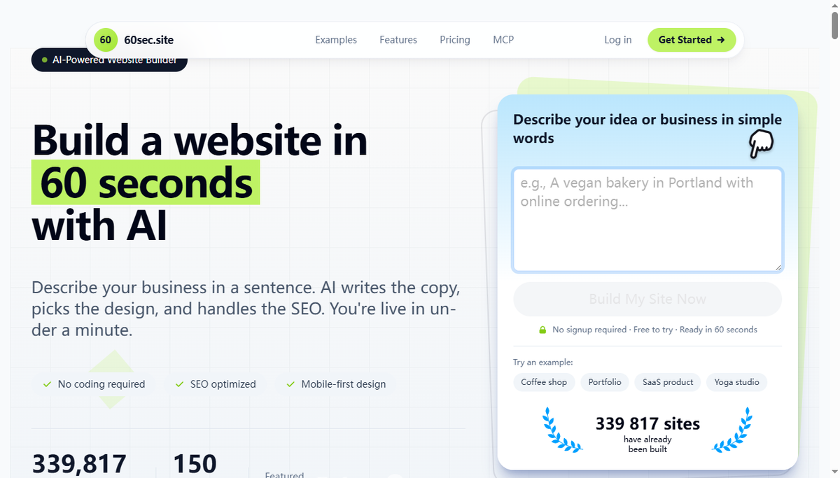 Screenshot of 60sec site