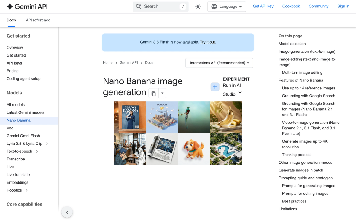 Nano Banana image generation documentation in the Gemini API