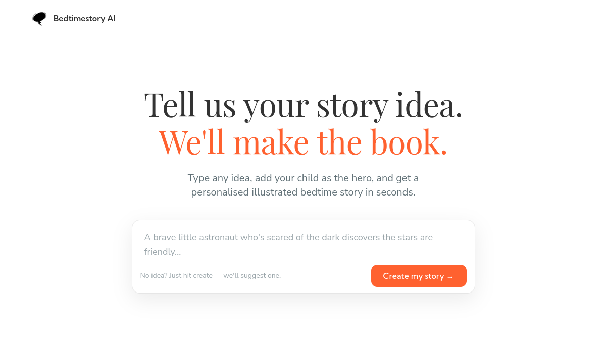 Screenshot of bedtimestory ai