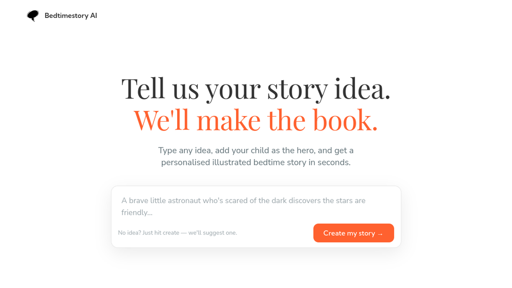 Screenshot of bedtimestory ai