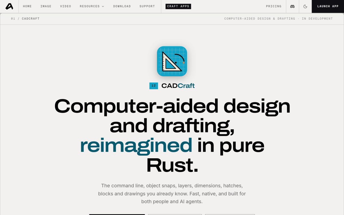 CADCraft official page - open-source 2D CAD drafting software in pure Rust with DWG and DXF support