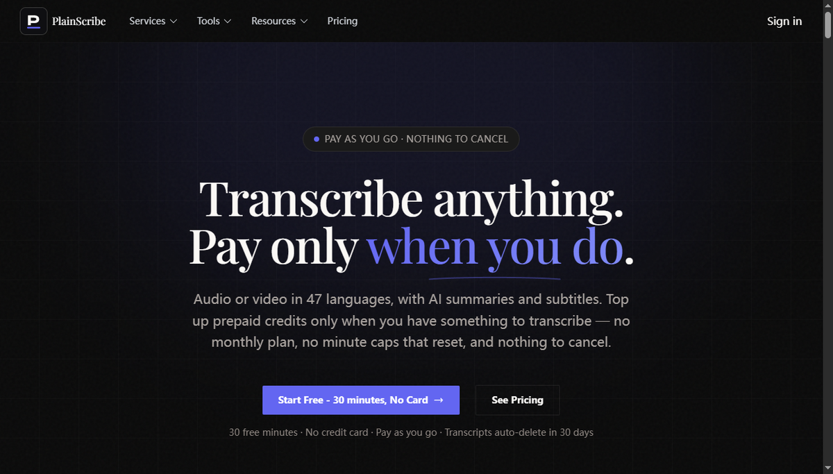 Screenshot of plainscribe
