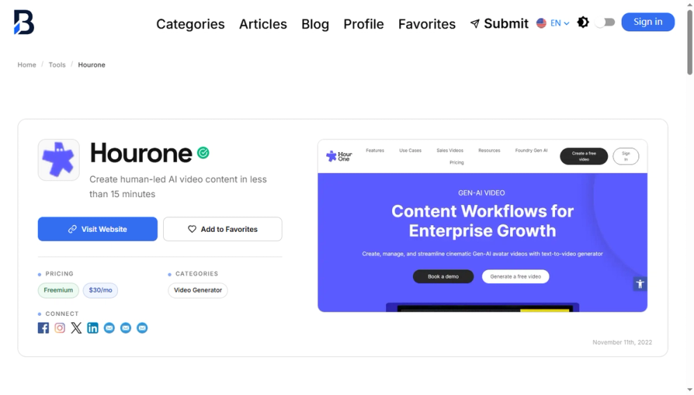 Screenshot of hourone