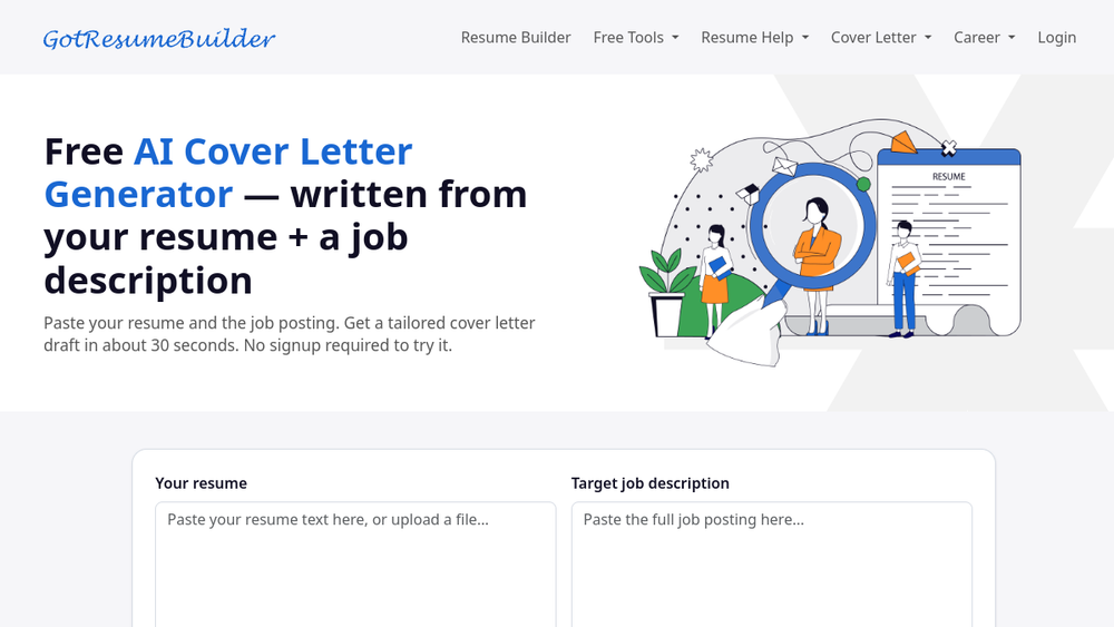 Screenshot of cover letter ai