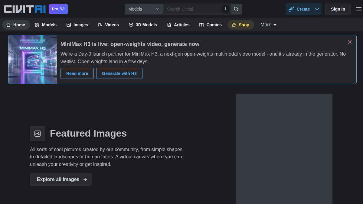 Screenshot of civitai