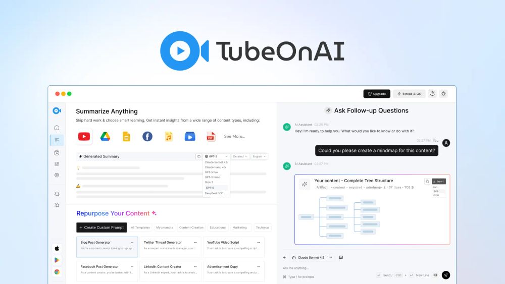 Screenshot of tubeonai