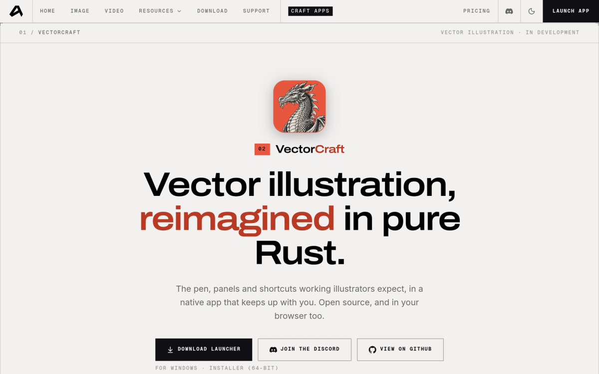 VectorCraft official page - open-source vector illustration reimagined in pure Rust