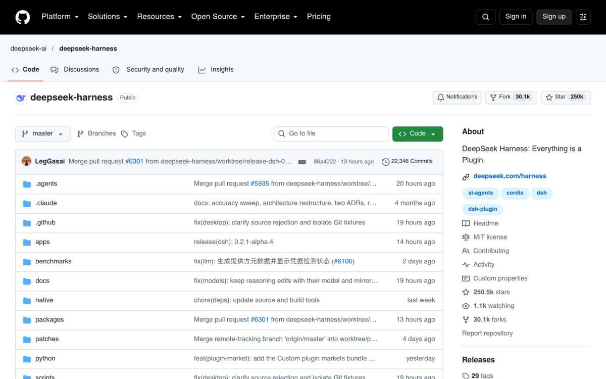 DeepSeek Harness official GitHub repository - open-source AI agent runtime by DeepSeek AI