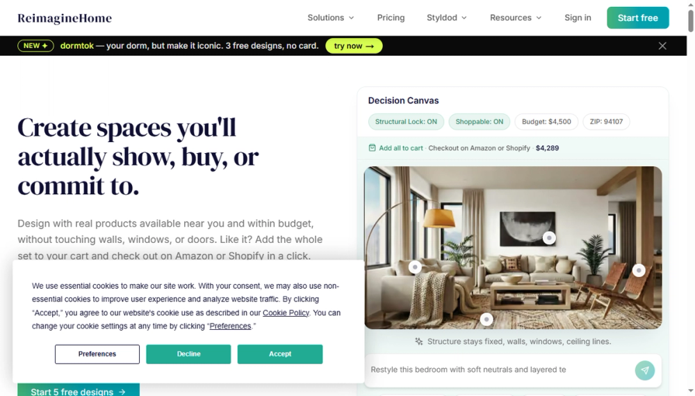 Screenshot of reimagine home