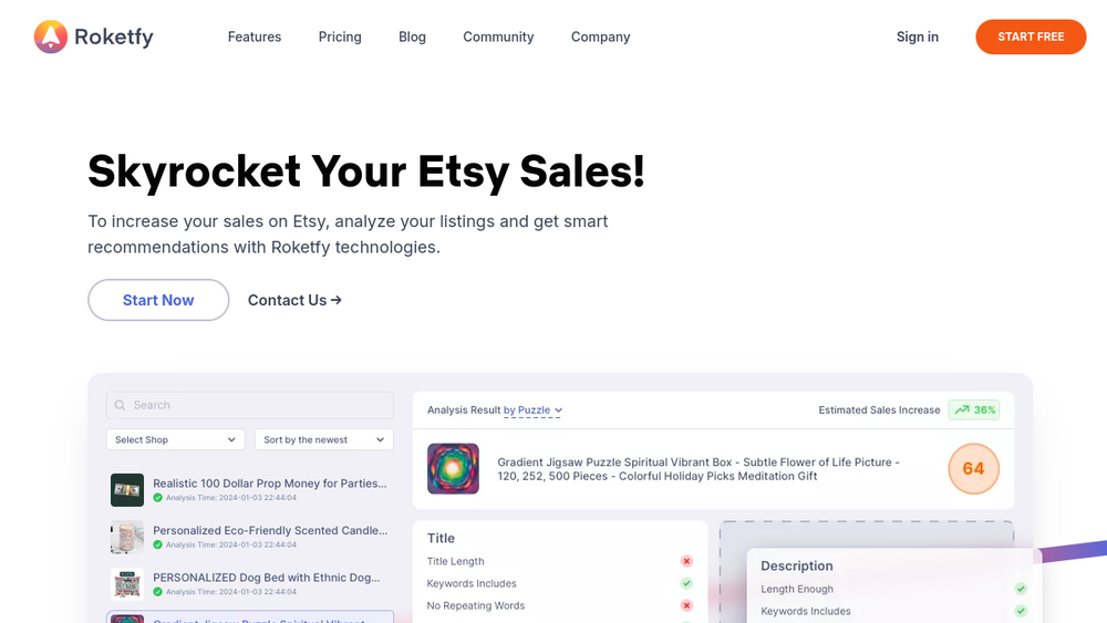 Screenshot of roketfy