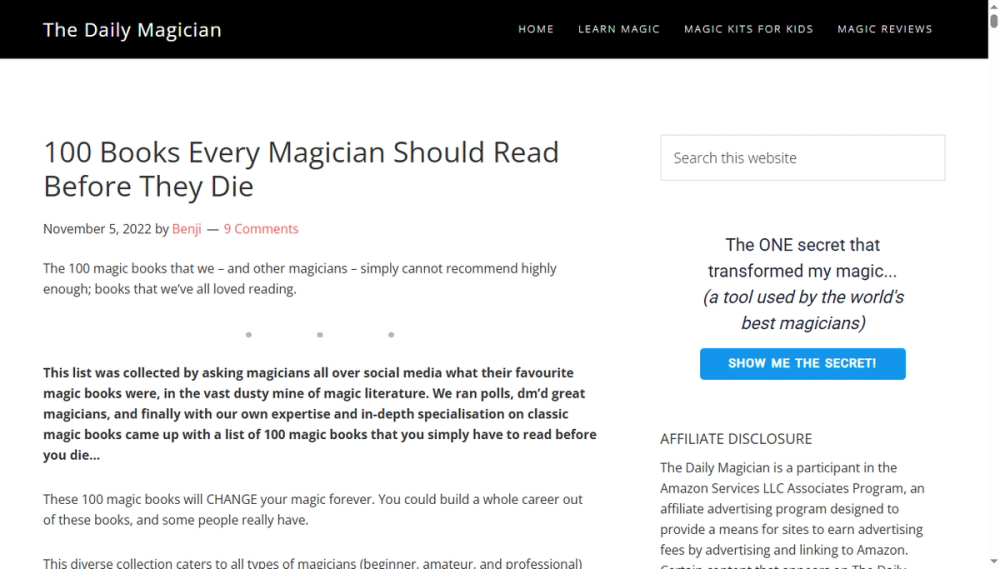 Screenshot of maigic book