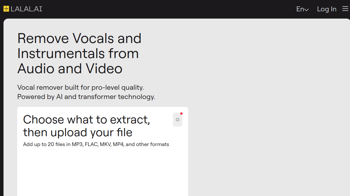 Screenshot of lalal ai
