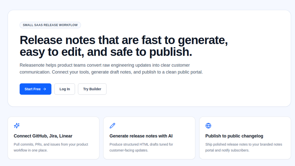 Screenshot of releasenote ai