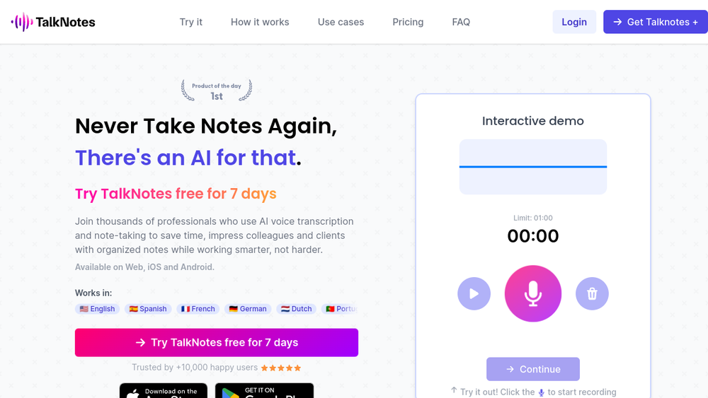 Screenshot of talknotes