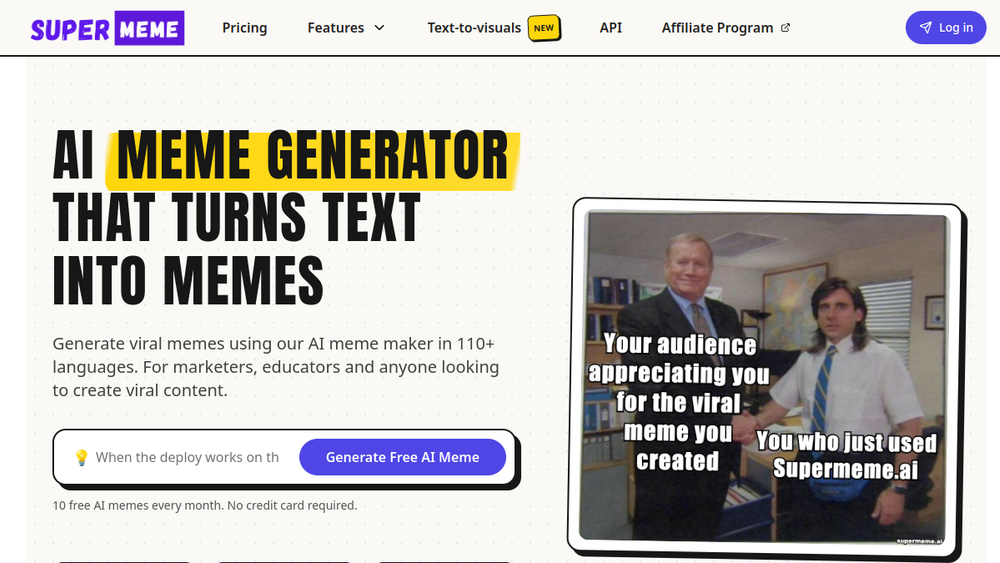 Screenshot of supermeme ai