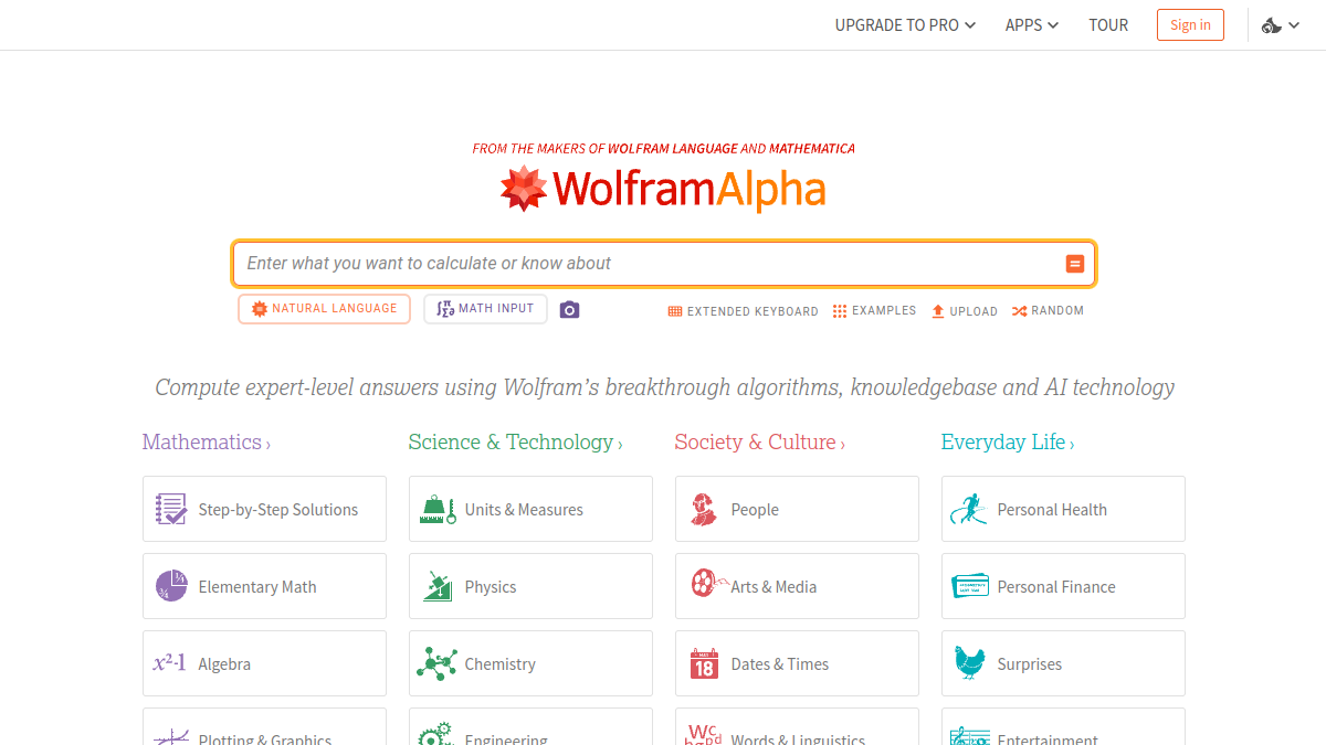Screenshot of wolframalpha