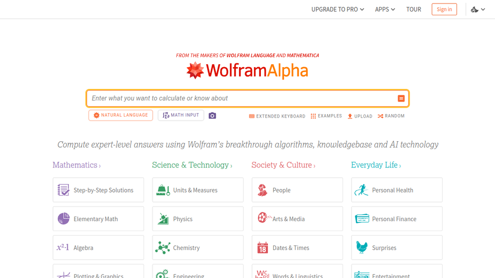 Screenshot of wolframalpha