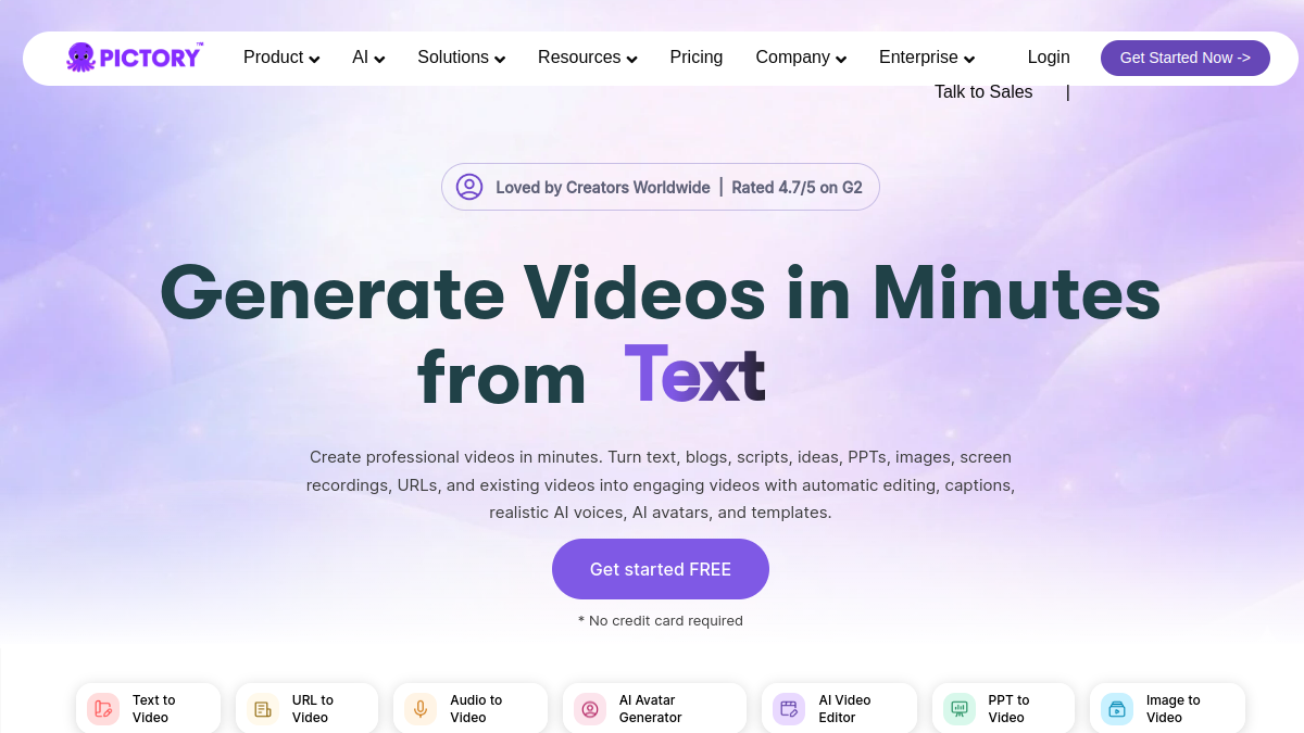 Screenshot of pictory
