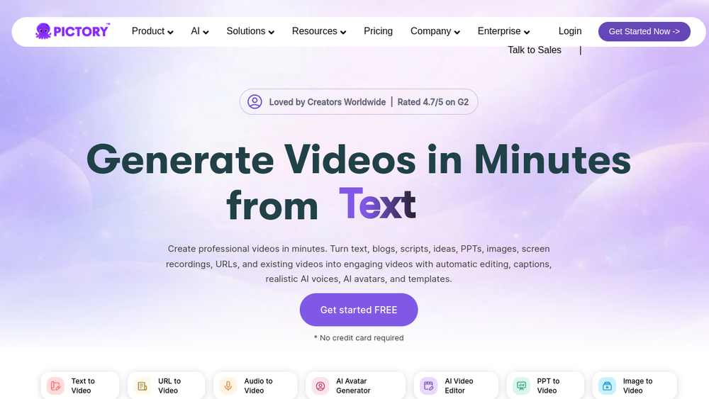 Screenshot of pictory