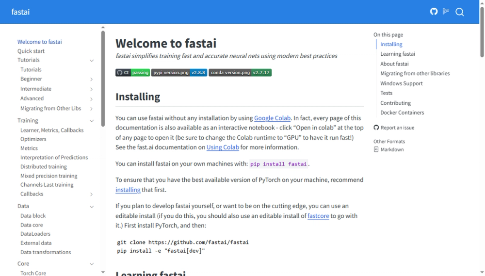 Screenshot of fastai