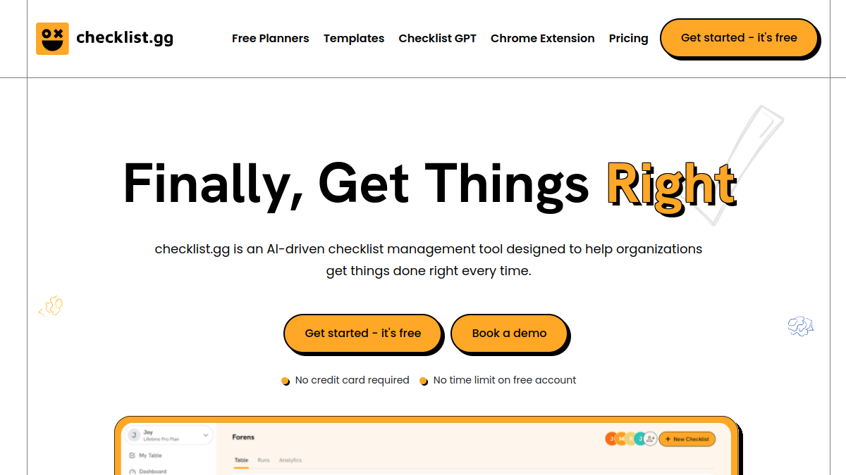 Screenshot of checklist gg