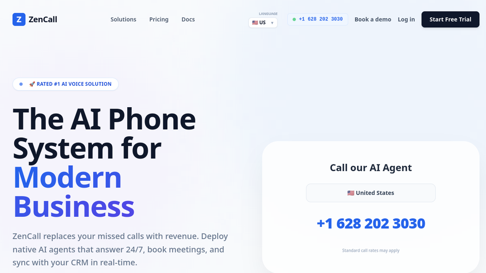 Screenshot of zencall ai