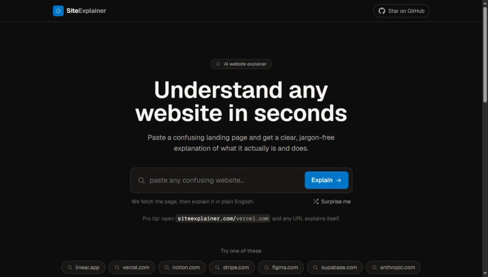 Screenshot of siteexplainer